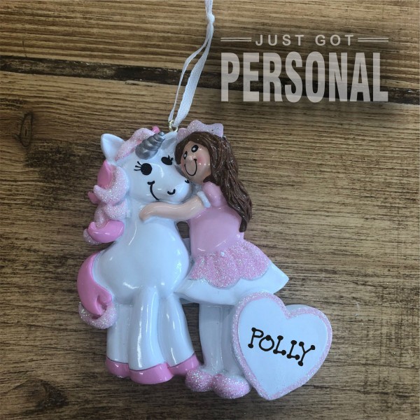 Hand Personalised Princess & Her Unicorn Christmas Tree Decoration -Polly Design